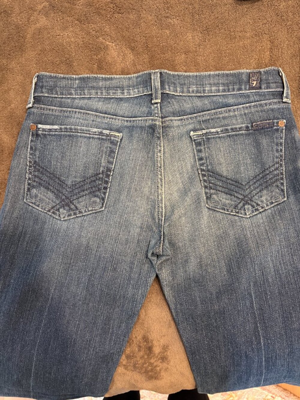 7 For All Mankind Dojo Trouser Flare Jeans Size 30 Medium Wash Clean Hem 30.5